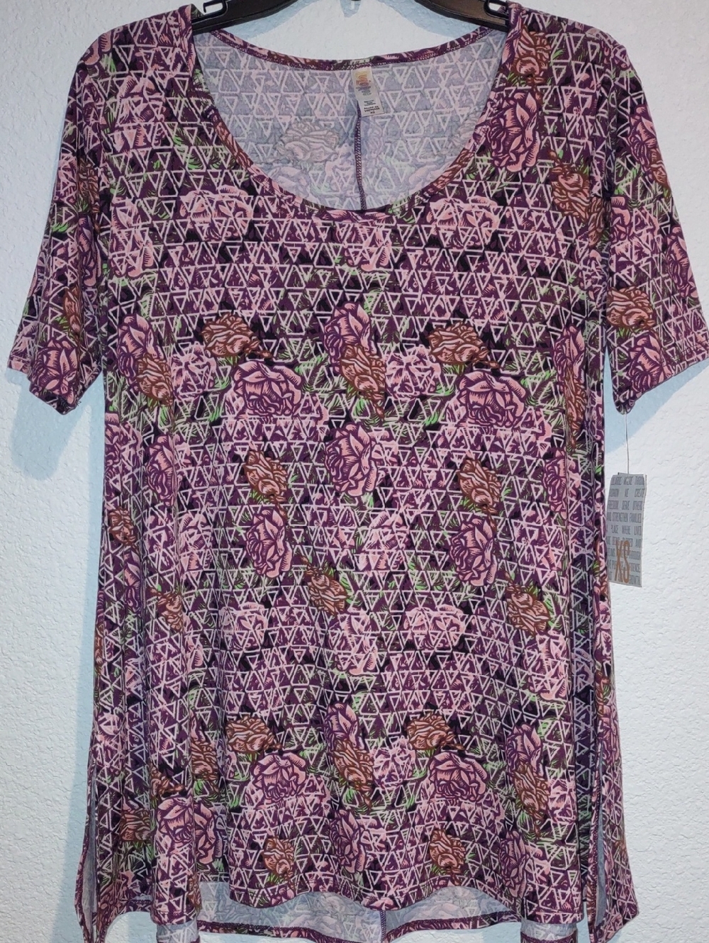 LuLaRoe Floral Geometric Scoop Neck Short Sleeve Top Size XS NWT Multicolor